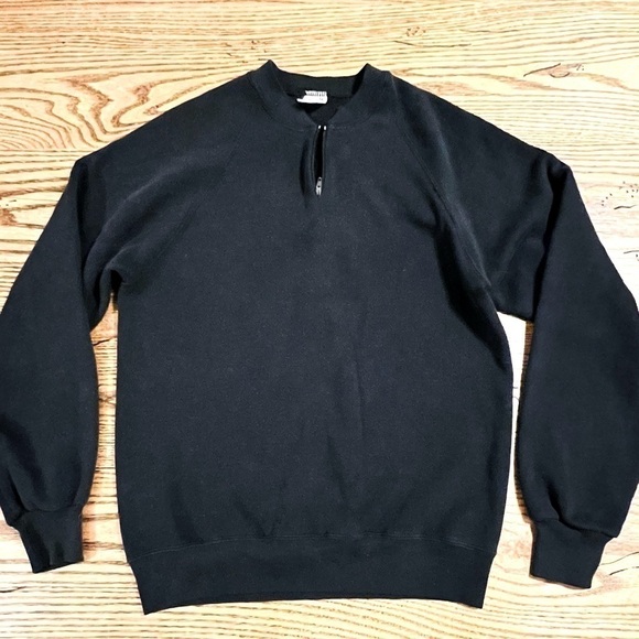 Jerzees Vintage Blank Black USA Made Zippered Neck Sweatshirt - Picture 1 of 7